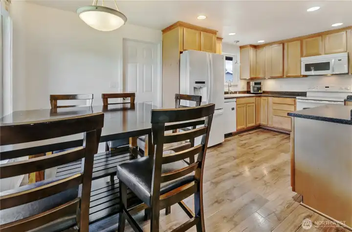 single-level living with a true "great room" feel with the kitchen, living and eating area all physically connected.