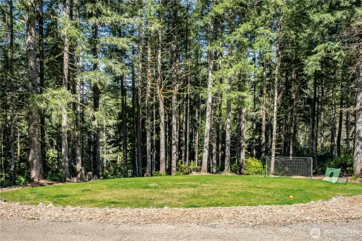 front patch of grass near gravel driveway