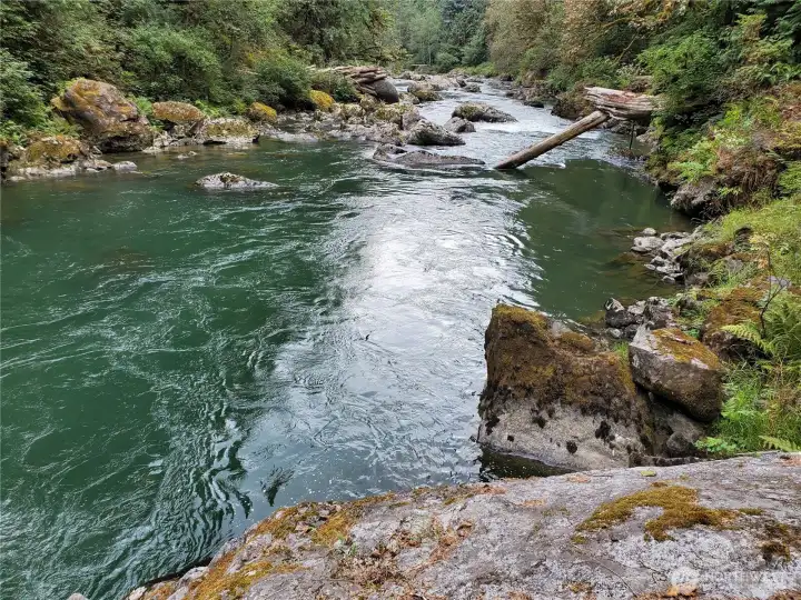 Looking down river towards lot 11. This is just a small fraction (about 1/8th) of the amount of river frontage your will enjoy. More river photos in a bit first lets see the trail network the easement provides.
