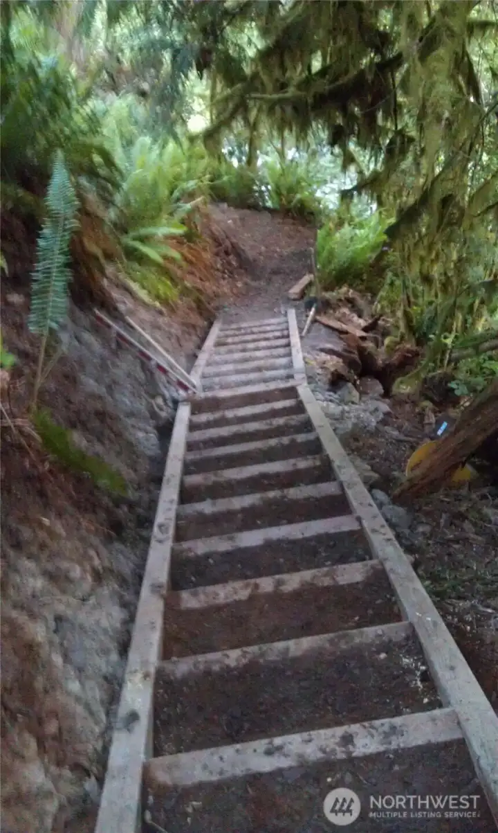 In this steeper area, there are quality built crib steps to make the hike to the river easier. from here there is a trail along the river.