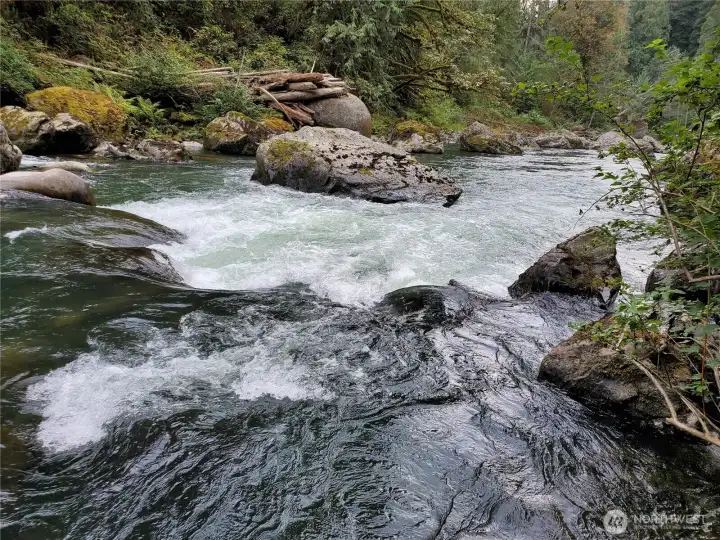 Closer to lot 12 looking down river to lot 11. The further up river you go, the more boulders and white water you will find.