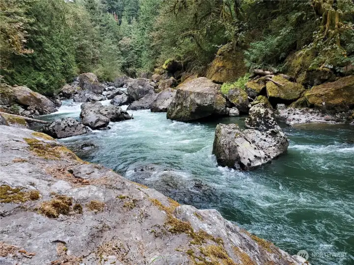 Looking north up river on lot 12. There is so much variety and beauty, from this wild boulder strewn section of river to calm pools and swimming holes.