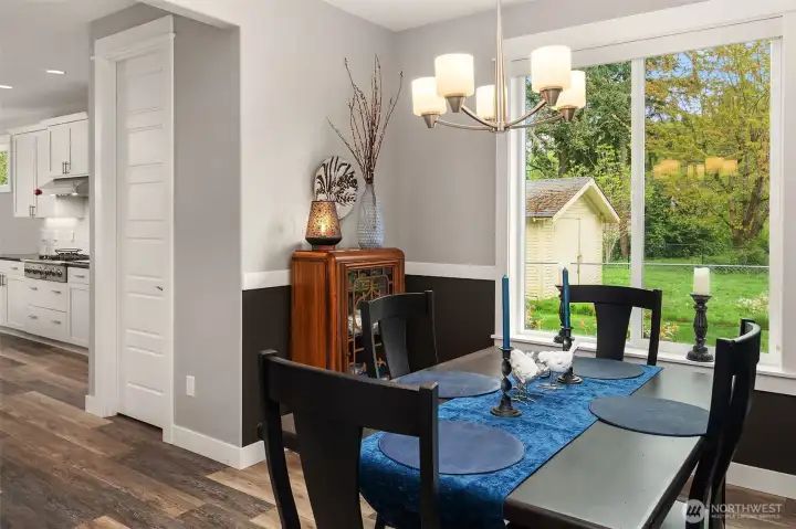 The private lush grounds embrace the dining room. Dining room values the near butlers pantry. The private lush grounds embrace the dining room. Dining room values the near butlers pantry.