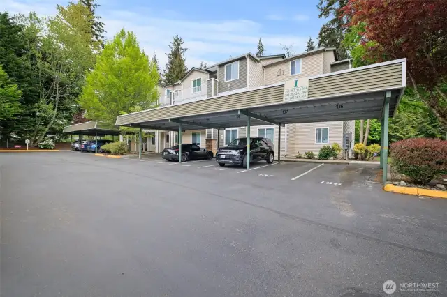 Approach to Building I showing reserved parking space in front