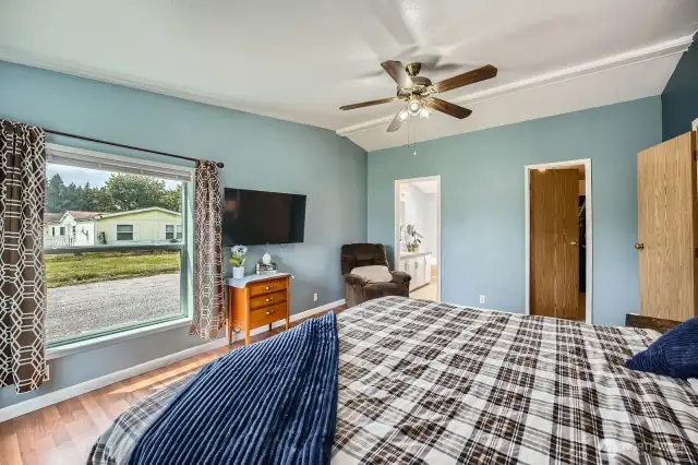 The walk-in closet is the door on the right. The en suite bath is to the left.