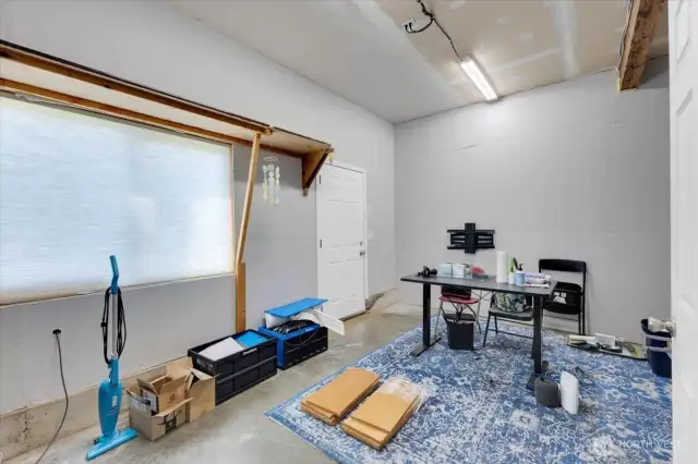 Temporary office in garage. Walls are easily removed.