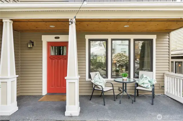 Covered entrance and private garden patio