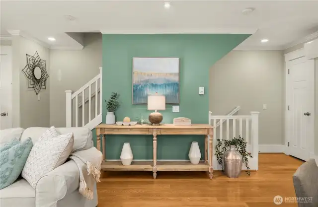 Closets at each side of stairs with ample storage space