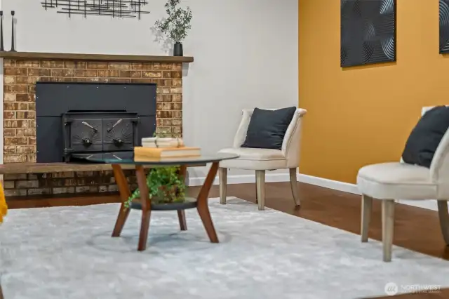 Wood stove insert and a pop of color.