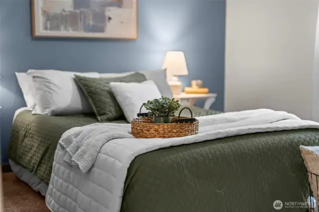 Your bed probably won't look this cute, but this can still be your primary bedroom.