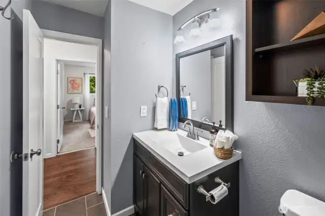 Nice vanity, looking across at the 3rd bedroom.