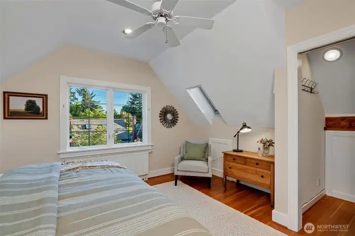 The primary has a spacious closet and a skylight for lots of natural light.