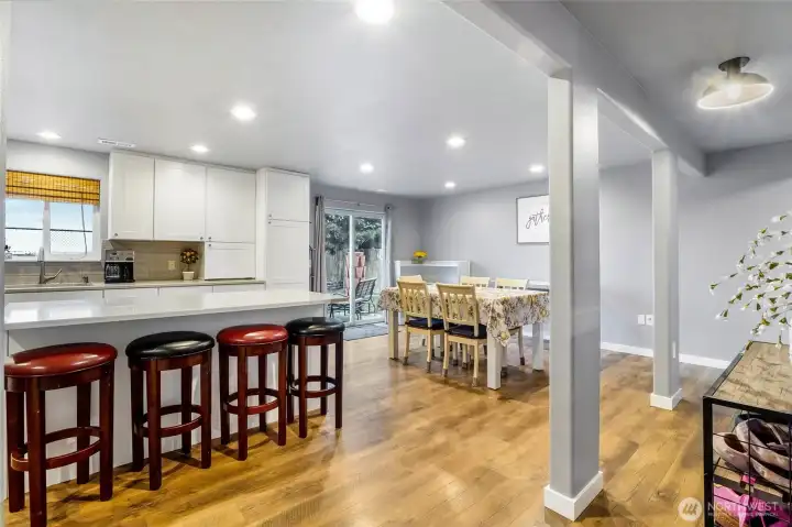 Kitchen is open to the large dining area.