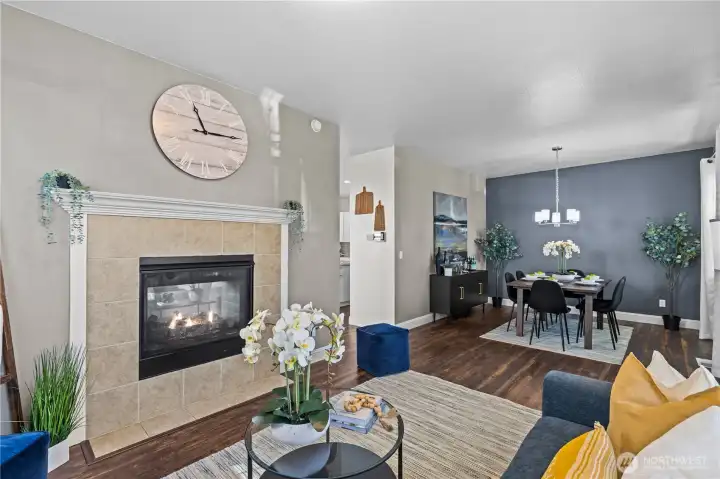 Enjoy your cozy double-sided gas fireplace.