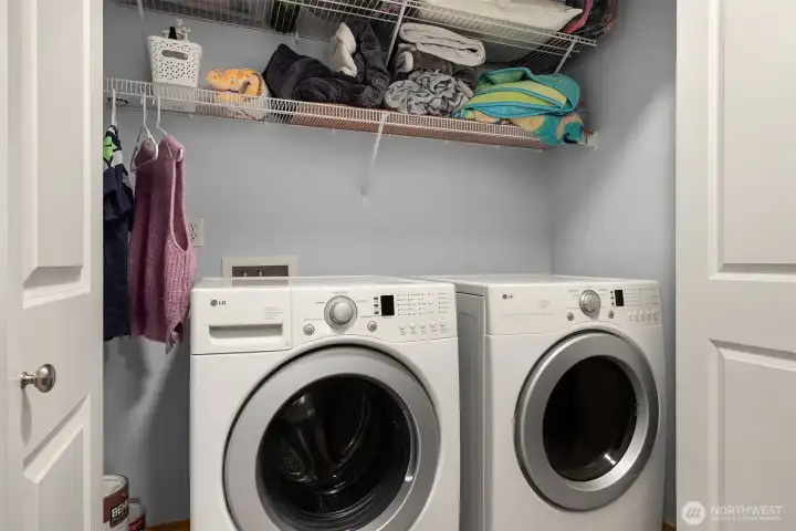 Room for full size washer and dryer, as well as more storage.