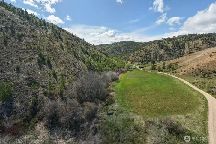 Looking down Bisping. The property takes in some hillside...great for exploring.