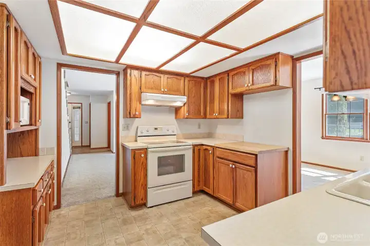 This functional kitchen has a lot of storage space.