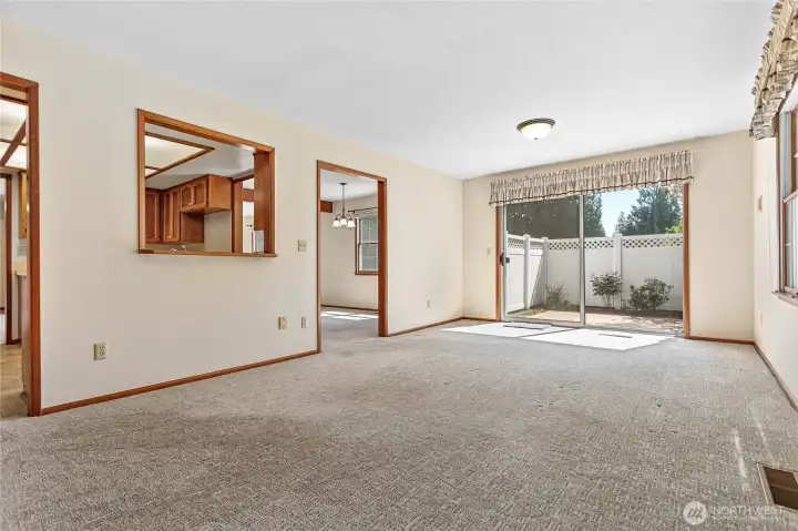 A courtyard area is located on the south side of the Family room.