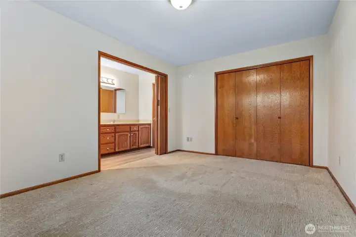 The downstairs master bedroom is spacious.