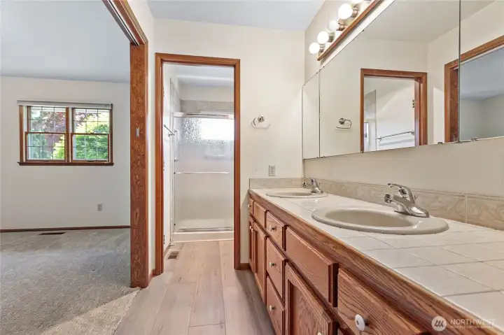 Master bathroom and master bedroom.