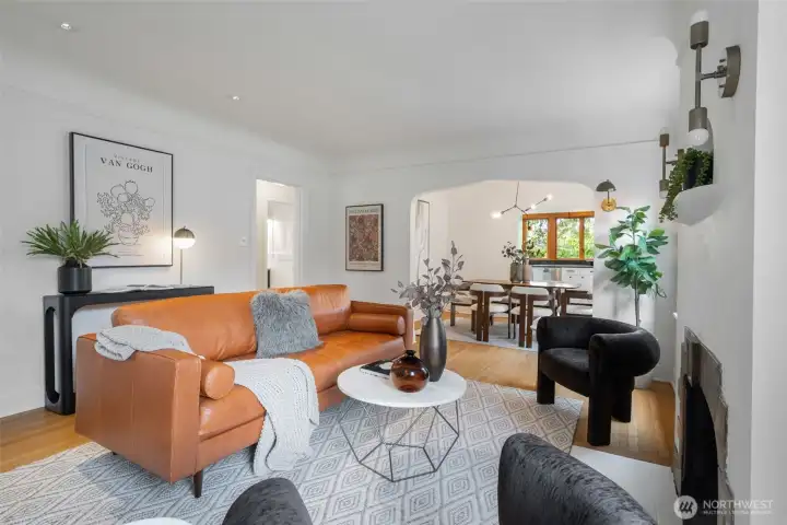 Living room opens up to dining room