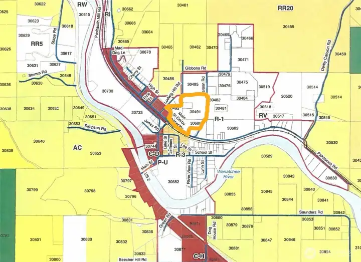 Orange line approximate 4 parcels for sale within the Peshastin UGA