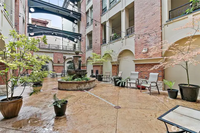 Italian inspired courtyard located on the 4th floor graces the heart of the building. This serene outdoor space provides a peaceful retreat and escape from city life, with its inviting atmosphere. Condo owners can have casual gatherings in this space and can experience four summer concerts for their enjoyment.