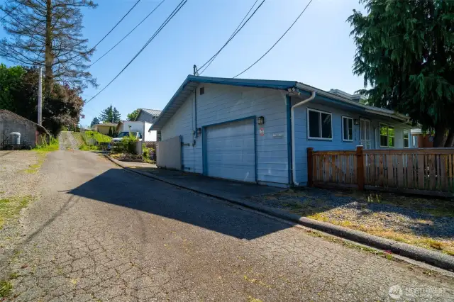Side Alley with garage bay entrance,