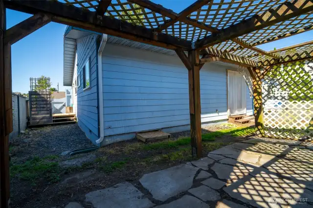 Pergola with stone flooring work.