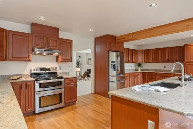 Stainless steel appliances in the kitchen.