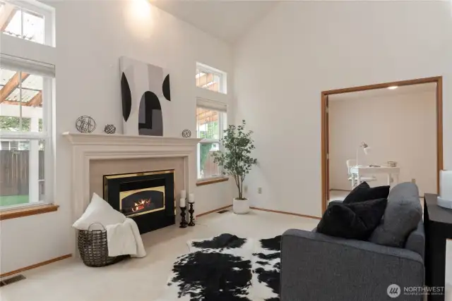 French doors from the family room provide access to the office, which can also serve as an additional fourth bedroom with closet space.