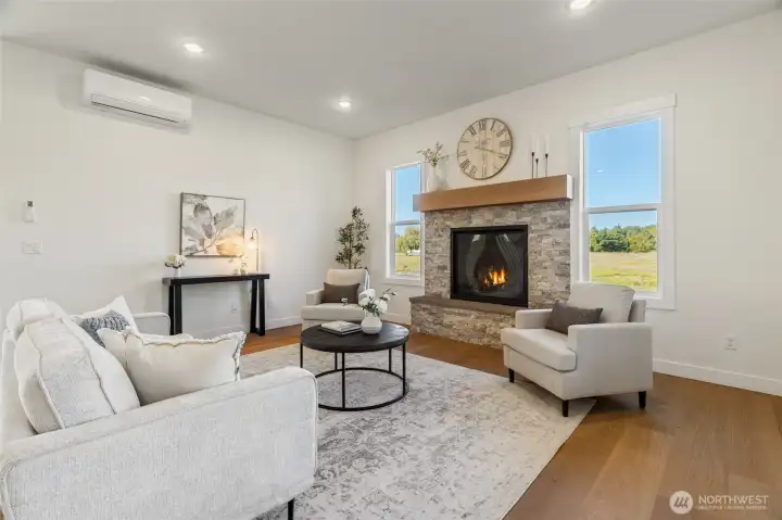 Cozy Fireplace with a Beautiful Mantle & Stone Surround ...