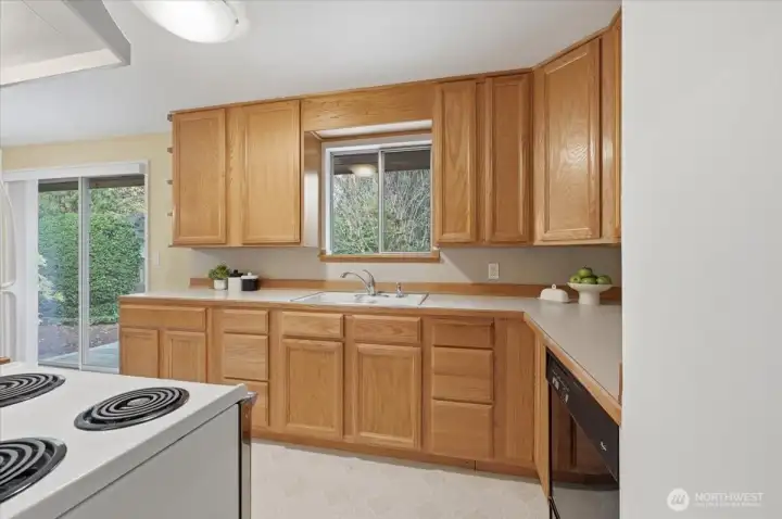 Kitchen sink window to back yard viewing.