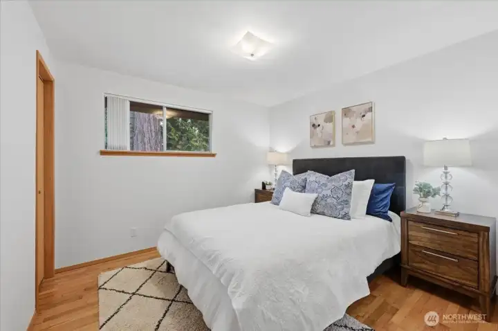 Primary bedroom with two closets.