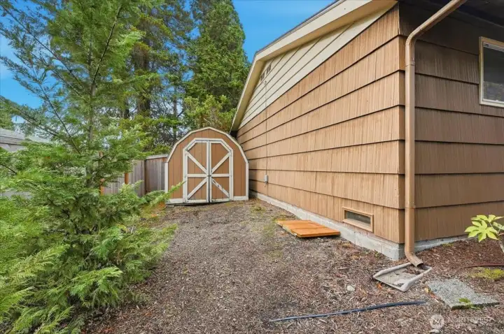 Convenient storage shed.