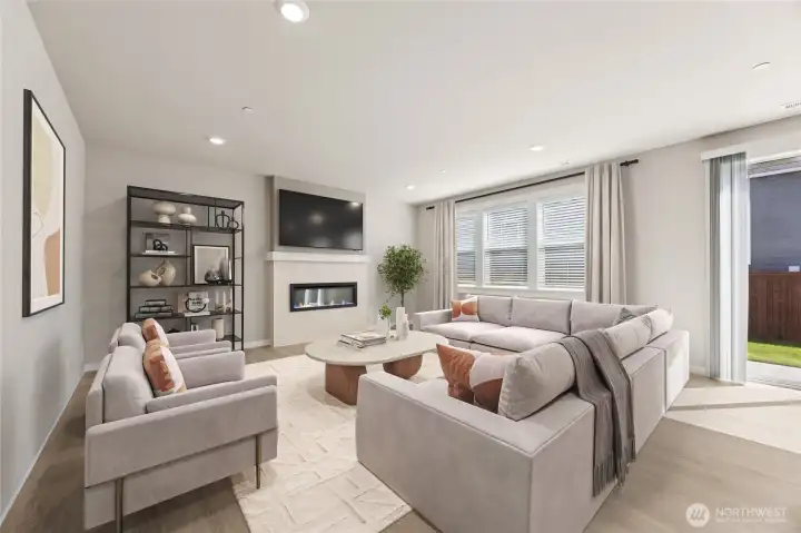 Spacious great room, virtually staged.