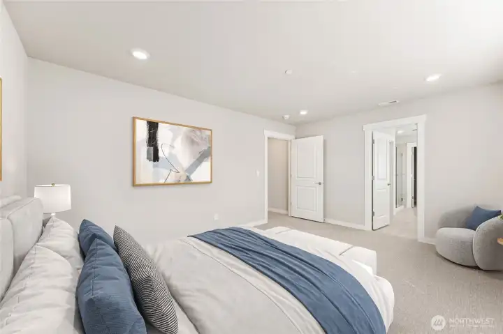 Virtually staged primary bedroom