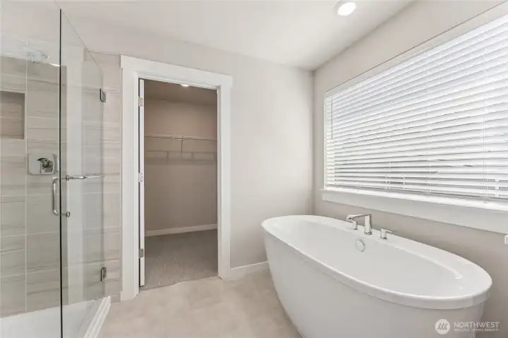 Primary shower & tub + spacious closet.