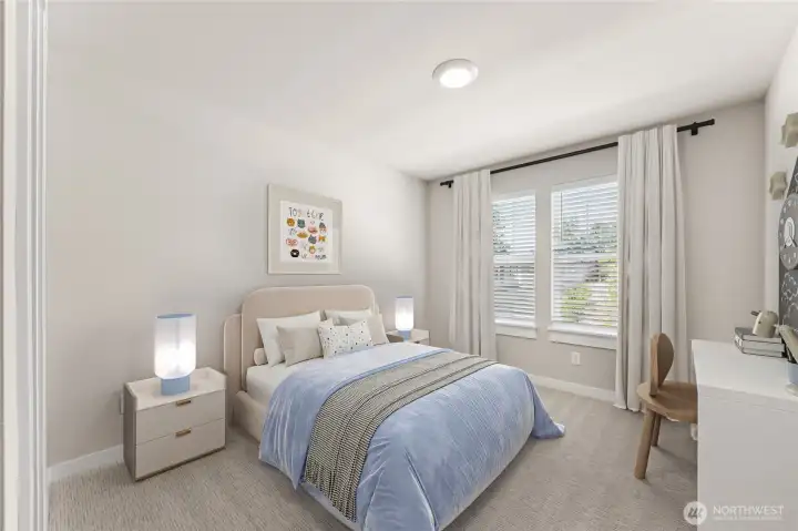 2nd of 4 upstair bedrooms, virtually staged.