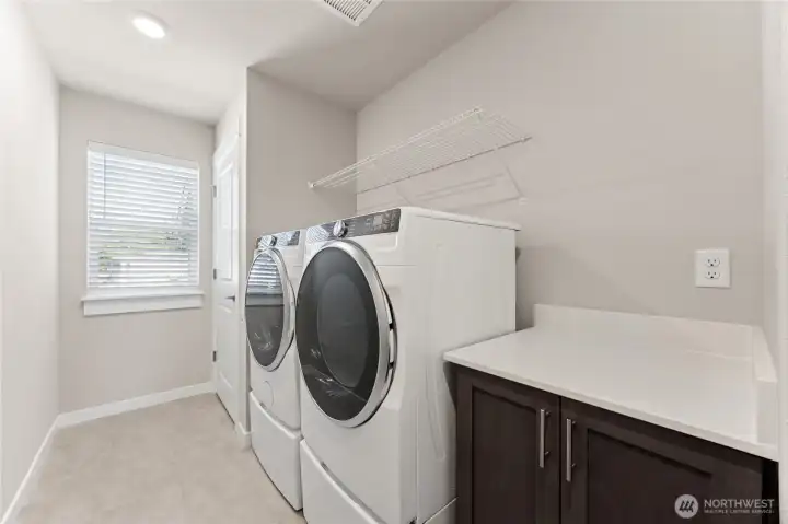 Upstairs laundry, washer/dryer are an option to purchase, home for sale will include white cabinets.