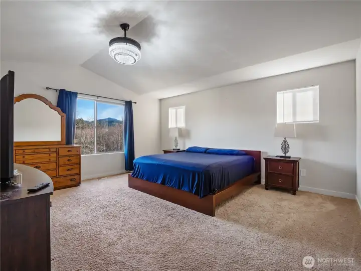 Large primary bedroom features generous windows that allow abundant natural light to fill the space.