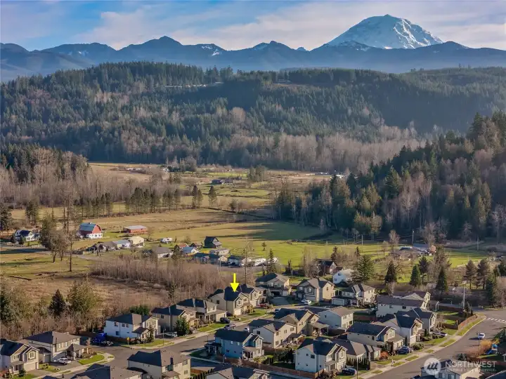 Enjoy a peekaboo view of the mountains, offering a subtle yet charming natural backdrop.
