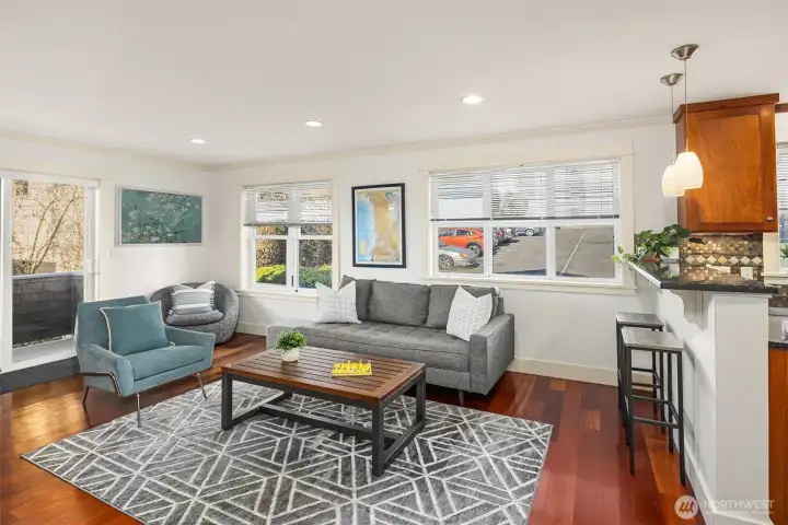 Wrap-around windows bring in brilliant natural light.