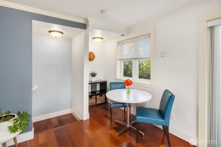 Cozy dining nook with space for a desk.