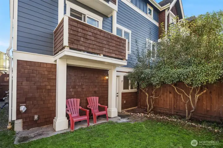 Enjoy a private, fenced back yard with play lawn.