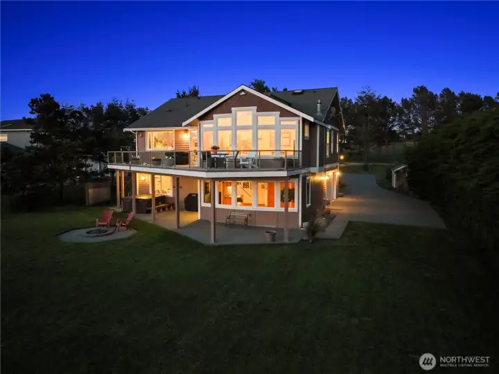 Sunset view of the house, West facing