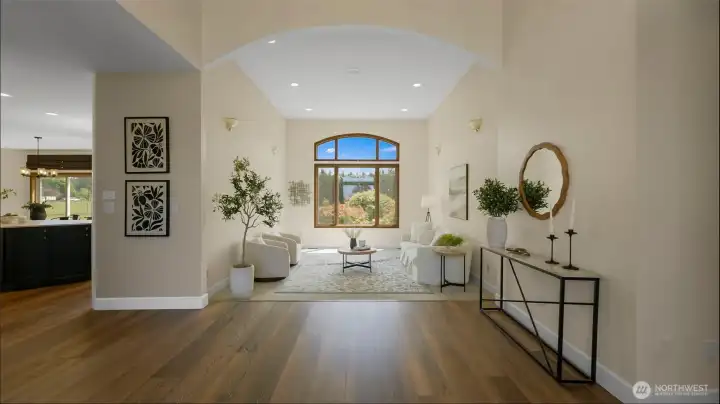 One of two spaces to gather and entertain, with a beautiful view of the property and surroundings