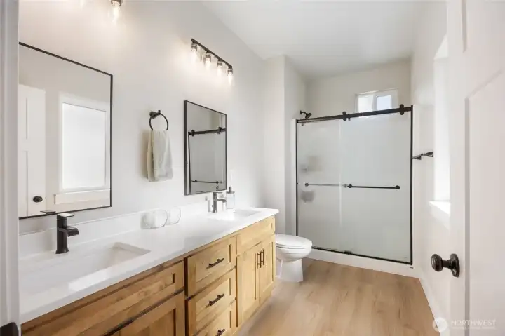Primary bath with double sinks Primary bath with double sinks