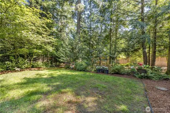 Wooded path leads to a gate on SE 300th St, allowing for easy access to the backyard for vehicles or equipment.