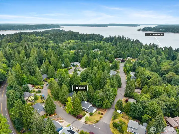 Aerial of distance to private community beach